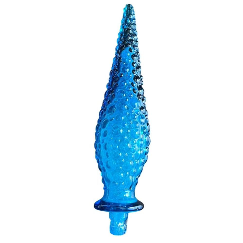 Vintage Mid Century Empoli Italian Blue Glass "Genie" Decanter topper only